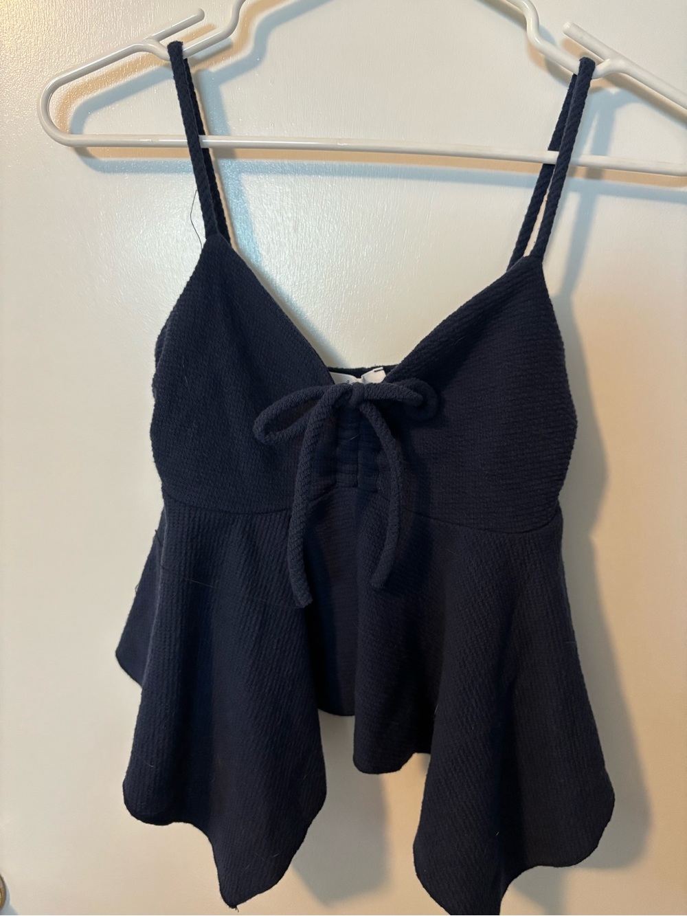 EuroSummer Coastal New England Gage Navy Tie-Front Peplum Cami Crop Top Small